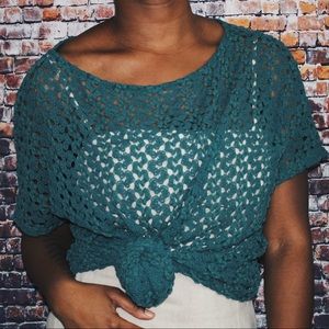 🌹Teal Crochet S/S Top